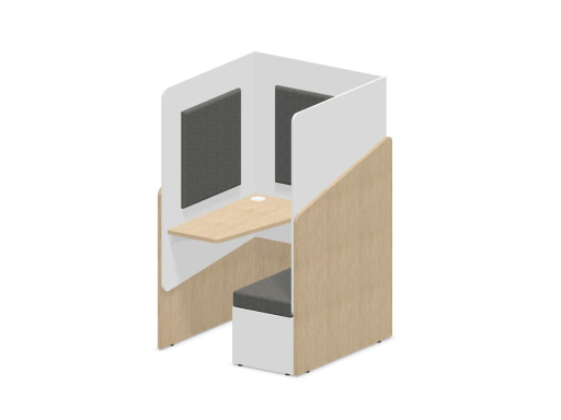 Cabine de confidentialité en bois et tissu NOÉ avec tablette et banc, fabriqué en France
