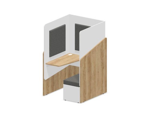 Cabine de confidentialité en bois et tissu NOÉ avec tablette et banc, fabriqué en France