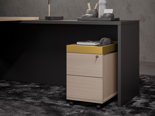 Caisson mobile 2 tiroirs slim avec support objets