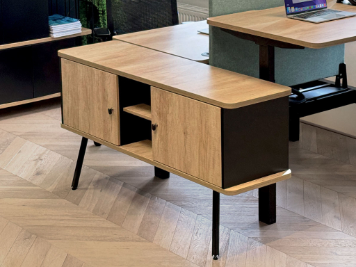 Rangement latérale à portes battantes pour bureau bench 2 personnes assis debout FLEXY