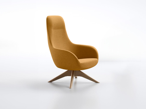Fauteuil en tissu lounge ARKUS avec base pyramidale en bois, fabrication en Italie