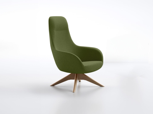 Fauteuil en tissu lounge ARKUS avec base pyramidale en bois, fabrication en Italie