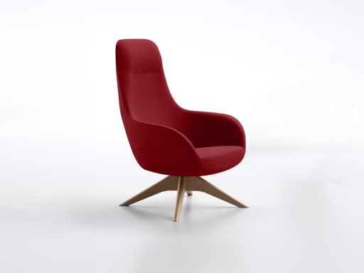 Fauteuil en tissu lounge ARKUS avec base pyramidale en bois, fabrication en Italie