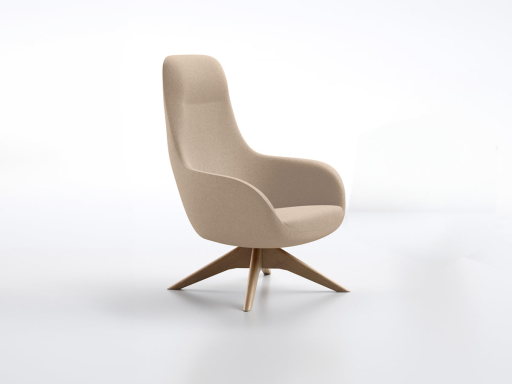 Fauteuil en tissu lounge ARKUS avec base pyramidale en bois, fabrication en Italie