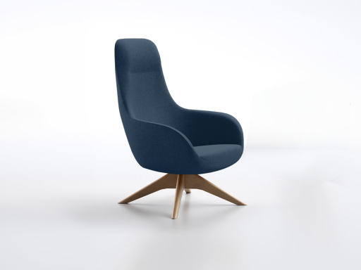 Fauteuil en tissu lounge ARKUS avec base pyramidale en bois, fabrication en Italie