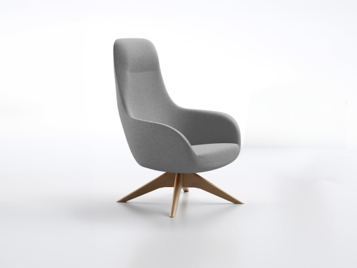 Fauteuil en tissu lounge ARKUS avec base pyramidale en bois, fabrication en Italie