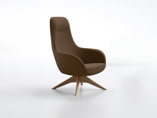 Fauteuil en tissu lounge ARKUS avec base pyramidale en bois, fabrication en Italie