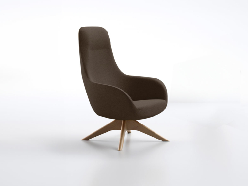 Fauteuil en tissu lounge ARKUS avec base pyramidale en bois, fabrication en Italie