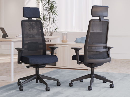 Fauteuil ergonomique NOCTIS avec base noire, accotoirs 4D et têtière