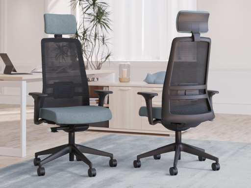 Fauteuil ergonomique NOCTIS avec base noire, accotoirs 4D et têtière