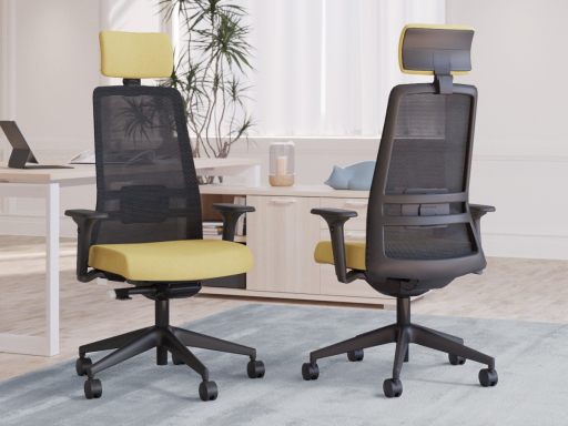Fauteuil ergonomique NOCTIS avec base noire, accotoirs 4D et têtière