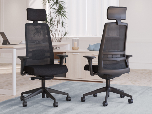 Fauteuil ergonomique NOCTIS avec base noire, accotoirs 4D et têtière