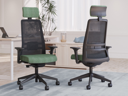 Fauteuil ergonomique NOCTIS avec base noire, accotoirs 4D et têtière
