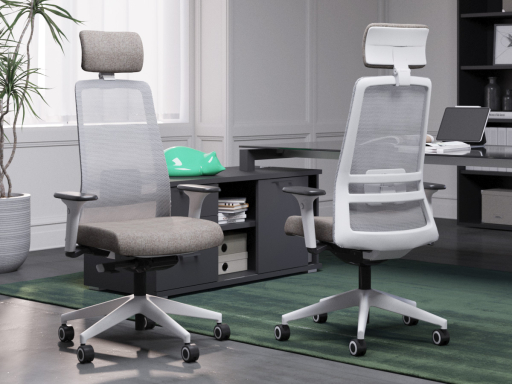 Fauteuil ergonomique NOCTIS avec base polyamide blanche, accotoirs 4D et têtière