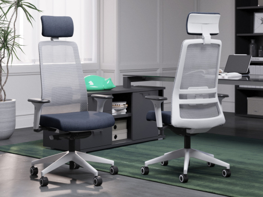 Fauteuil ergonomique NOCTIS avec base polyamide blanche, accotoirs 4D et têtière