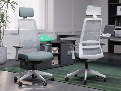 Fauteuil ergonomique NOCTIS avec base polyamide blanche, accotoirs 4D et têtière