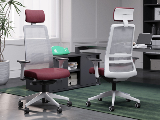 Fauteuil ergonomique NOCTIS avec base polyamide blanche, accotoirs 4D et têtière
