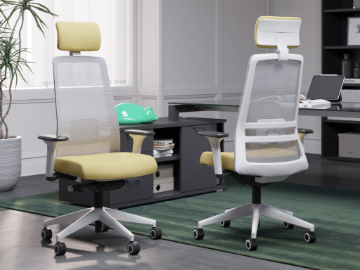 Fauteuil ergonomique NOCTIS avec base polyamide blanche, accotoirs 4D et têtière