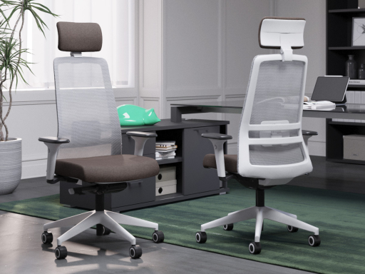 Fauteuil ergonomique NOCTIS avec base polyamide blanche, accotoirs 4D et têtière
