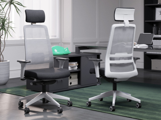 Fauteuil ergonomique NOCTIS avec base polyamide blanche, accotoirs 4D et têtière