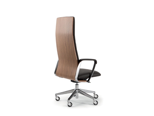 Fauteuil de direction haut de gamme en cuir avec dossier bois