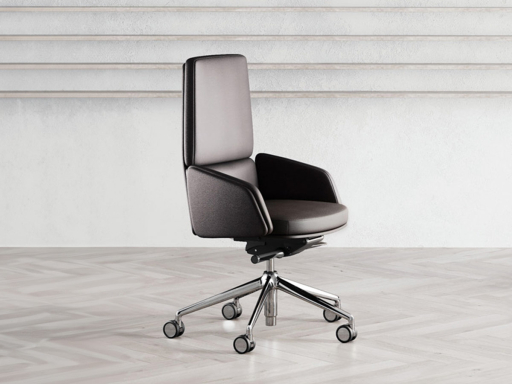 Fauteuil de direction en cuir véritable ZENITH avec accoudoirs tapissés, fabrication italienne