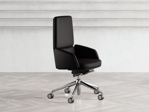 Fauteuil de direction en cuir véritable ZENITH avec accoudoirs tapissés, fabrication italienne