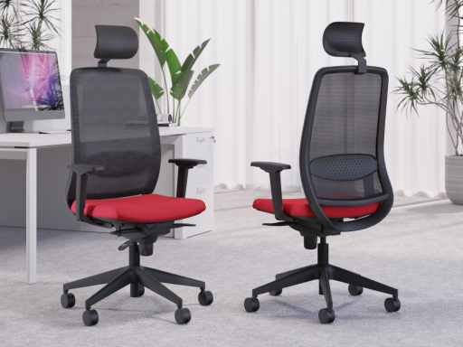 Siège de travail ergonomique SCRIPT avec dossier résille, accoudoirs et têtière
