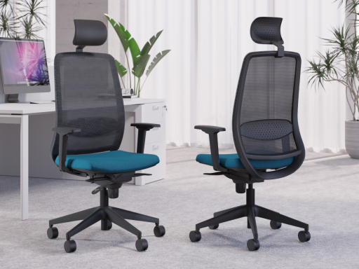 Siège de travail ergonomique SCRIPT avec dossier résille, accoudoirs et têtière
