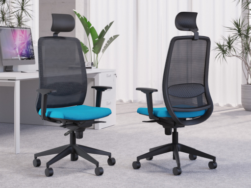 Siège de travail ergonomique SCRIPT avec dossier résille, accoudoirs et têtière