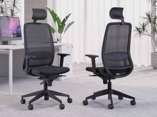 Siège de travail ergonomique SCRIPT avec dossier résille, accoudoirs et têtière