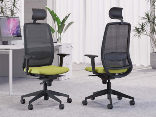 Siège de travail ergonomique SCRIPT avec dossier résille, accoudoirs et têtière