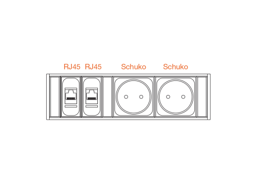 Électrification avec 2 schukos et 2 RJ45 pour bureaux Atra