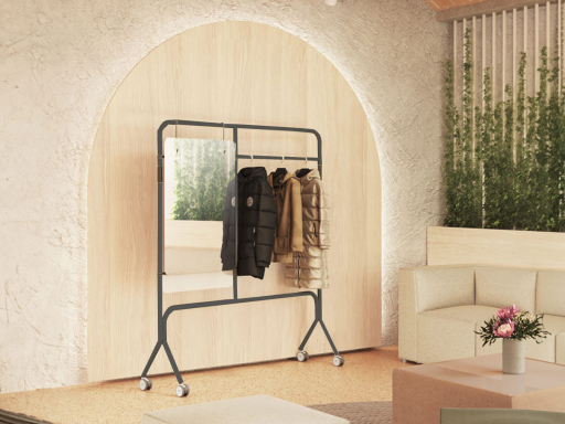 Cloison sur roulettes avec portemanteau et miroir, fabrication espagnole