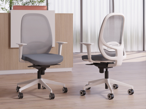 Siège de bureau avec dossier en résille grise KENO structure blanche