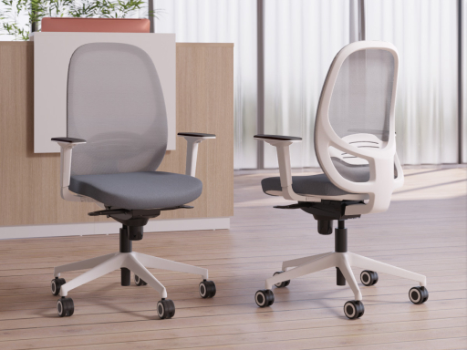 Siège de bureau avec dossier en résille grise KENO structure blanche