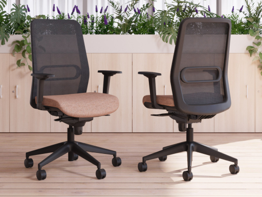 Siège de bureau avec dossier résille et structure noire, made in Spain