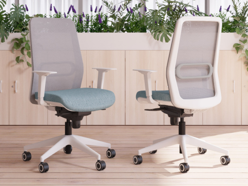 Siège de bureau avec dossier résille et structure blanche, made in Spain
