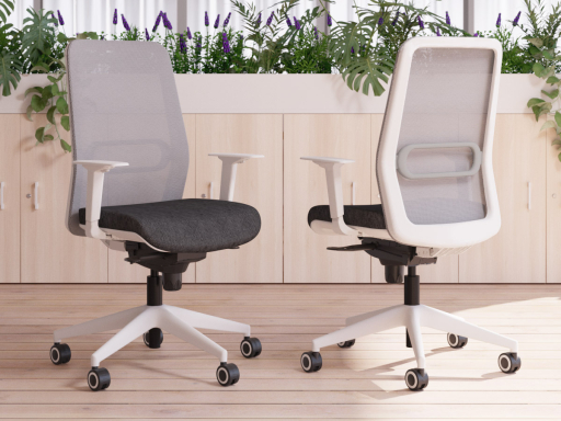 Siège de bureau avec dossier résille et structure blanche, made in Spain
