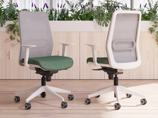 Siège de bureau avec dossier résille et structure blanche, made in Spain
