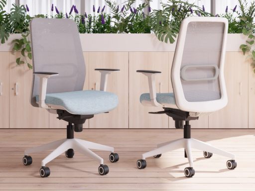 Siège de bureau avec dossier résille et structure blanche, made in Spain
