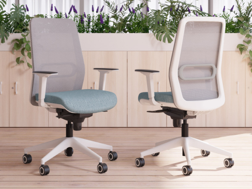 Siège de bureau avec dossier résille et structure blanche, made in Spain