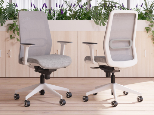 Siège de bureau avec dossier résille et structure blanche, made in Spain