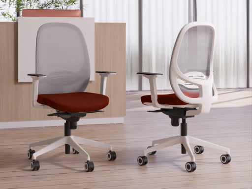 Siège de bureau avec dossier en résille grise KENO structure blanche