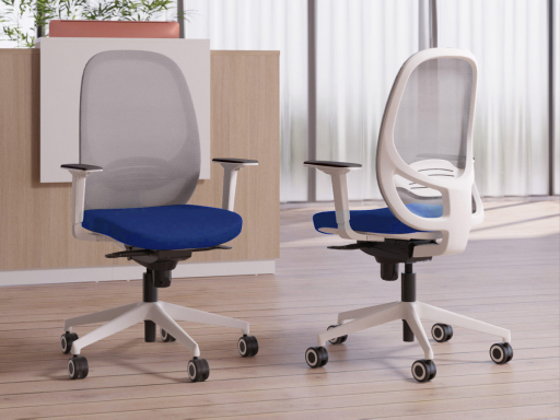 Siège de bureau avec dossier en résille grise KENO structure blanche