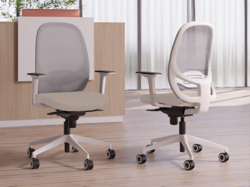 Siège de bureau avec dossier en résille grise KENO structure blanche