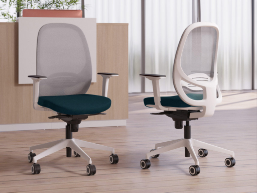 Siège de bureau avec dossier en résille grise KENO structure blanche