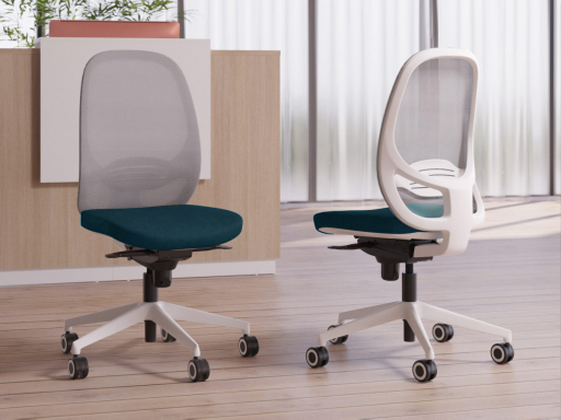 Siège de bureau avec dossier en résille grise KENO structure blanche