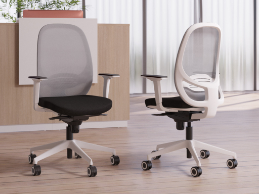 Siège de bureau avec dossier en résille grise KENO structure blanche