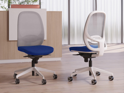 Siège de bureau avec dossier en résille grise KENO structure blanche